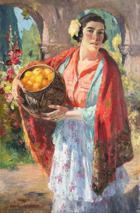 Colin Campbell Cooper, A Bountiful Crop, The Santa Barbara Mission, oil on canvas