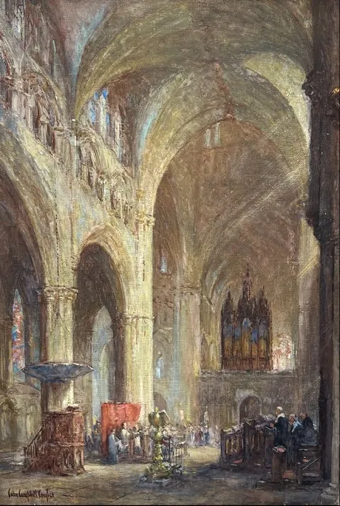 Colin Campbell Cooper, Church Interior, oil on canvas